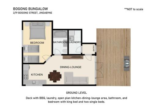 a plan of a floor plan of a house at Bogong Bungalow - 2, 19 Bogong Street in Jindabyne