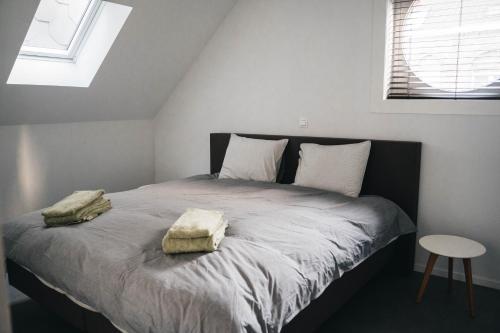 Un pat sau paturi într-o cameră la Gezellige loft met twee slaapkamers