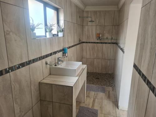 a bathroom with a sink and a shower at Royal Villa Guesthouse in Brakpan