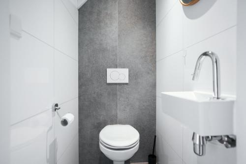 a bathroom with a toilet and a sink at Strandparc Nulde in Putten
