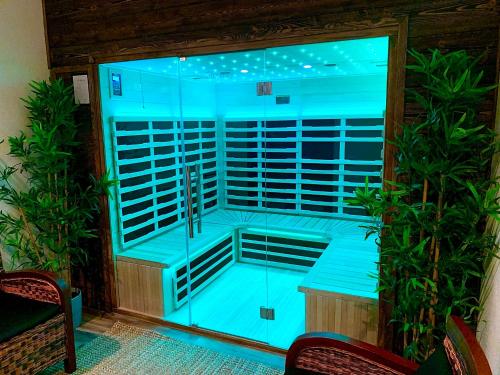 a room with a glass door with a view of a balcony at Lydinge Resort in Hyllinge