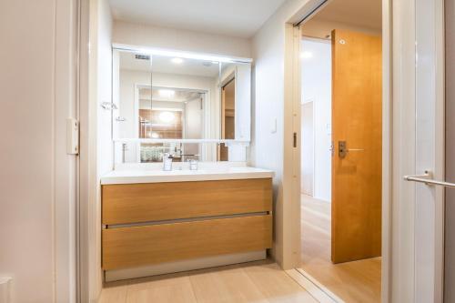 a bathroom with a sink and a mirror at Clairezione Akasaka in Tokyo