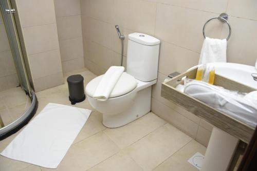 a bathroom with a toilet and a sink at Lijam Apartments in Amman