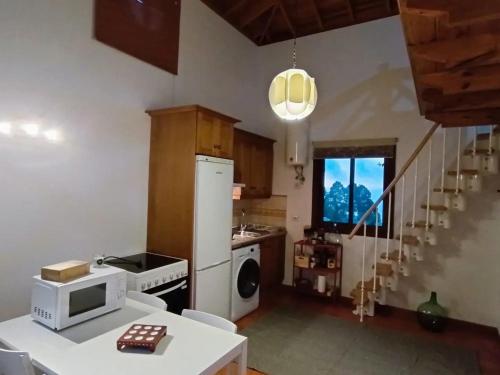 a kitchen with a stove and a microwave at Casa Regina in Icod de los Vinos