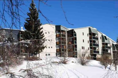 a large apartment building in the snow with a tree at Chaleureux Studio Montagnard avec balcon in Prémanon