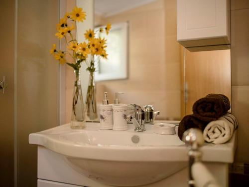 un bagno con lavandino e vaso di fiori di Villa Supetarska Draga with 3 bedrooms in Rab a Supetarska Draga