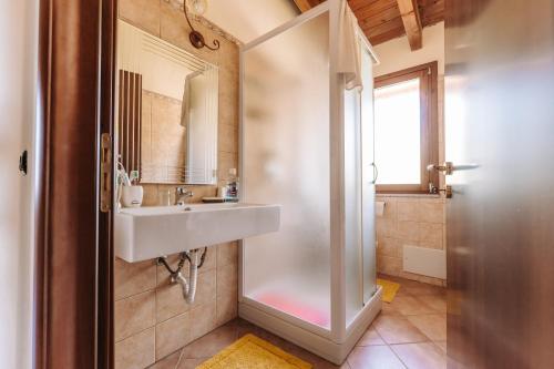 bagno con lavandino e doccia di Casa Serra 