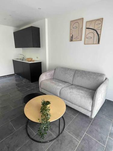 a living room with a couch and a table at Studio tout confort, au pied de toute commodité, 2 in Créteil