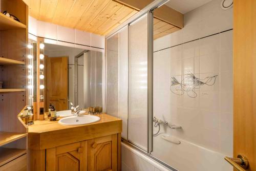 ein Bad mit einem Waschbecken und einer Dusche in der Unterkunft Beauvoir 318 in Verbier