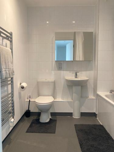 een witte badkamer met een toilet en een wastafel bij CASA DE' COLE' in Barking