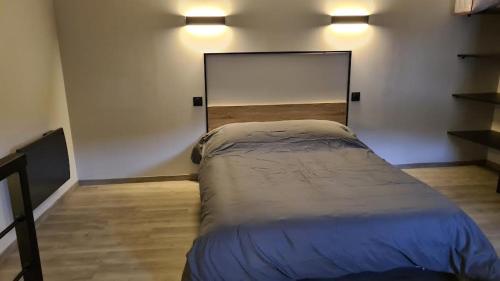 1 cama en una habitación con 2 luces en la pared en Le Toit du Cambre d'Aze, en Saint-Pierre-dels-Forcats
