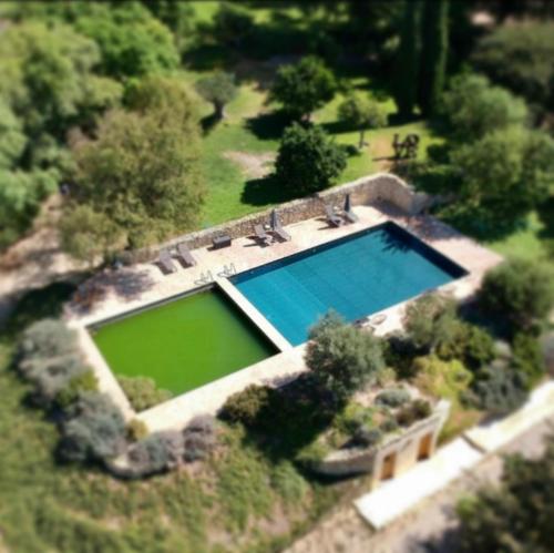 an overhead view of a swimming pool in a garden at Cortijo Bablou in Arcos de la Frontera