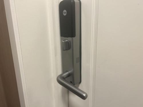 a close up of a door with a handle at New Aurora Hotspot - Studio Nordspissen in Tromsø