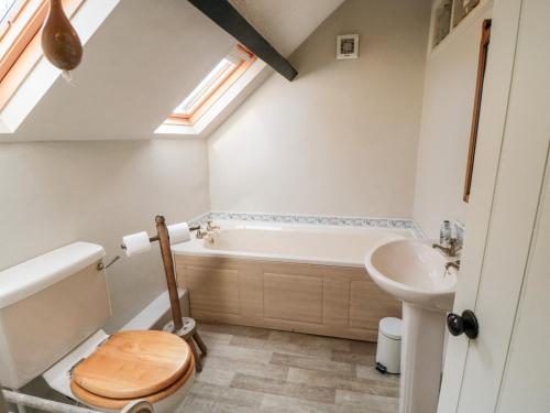 a bathroom with a toilet and a sink at Holly Cottage in Whitby