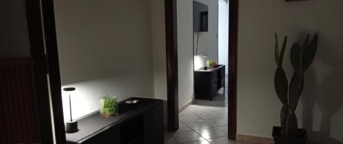 a hallway with a room with a mirror and a plant at RUDIAE Palace In Lecce in Lecce