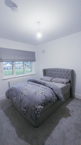 - une chambre avec un lit et 2 fenêtres dans l'établissement Kilbelin Abbey, à Newbridge