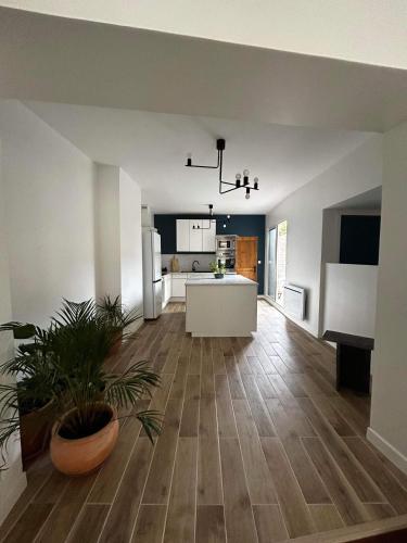 un salon vide avec une cuisine et une salle à manger dans l'établissement Maison hyper centre de dunkerque, à Dunkerque