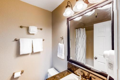 a bathroom with a sink and a mirror at Carriage House #215 in Park City