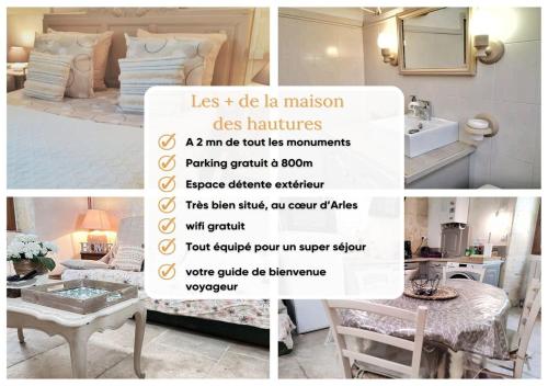 a collage of pictures of a room with a bed and a bathroom at La Maison des Hautures in Arles