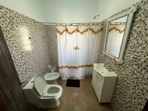 a bathroom with a toilet and a sink at Puesta del Sol in Campo Quijano