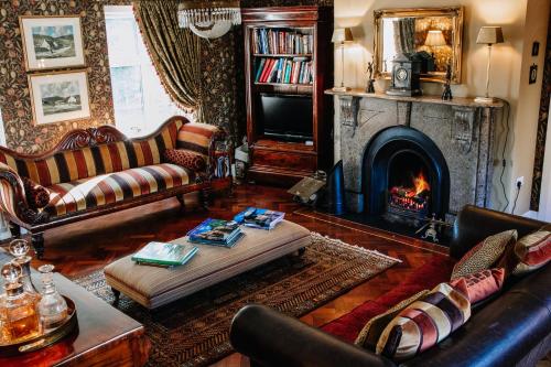 a living room with couches and a fireplace at Lisnacurran in Hillsborough