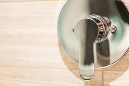a close up of a door mirror on a table at Mosaic Hotel Beverly Hills in Los Angeles