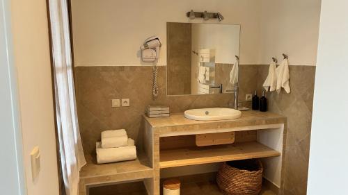 y baño con lavabo y espejo. en Château du Beugnon en La Fosse-de-Tigné