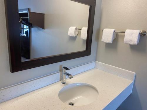 a bathroom with a sink and a mirror at Red Roof Inn Somerset, PA in Somerset
