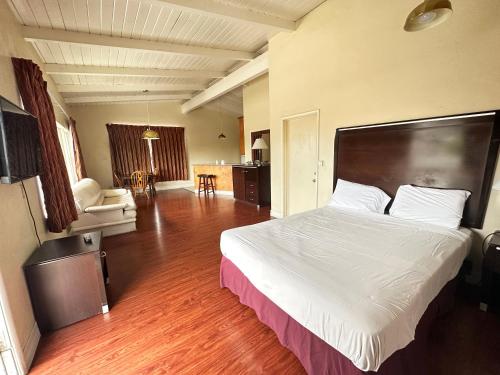 1 dormitorio con 1 cama grande y sala de estar en Town and Country Inn en Santa Maria