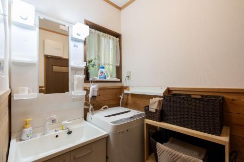 a bathroom with a sink and a toilet and a mirror at S-villa Nasu 8th in Nasu