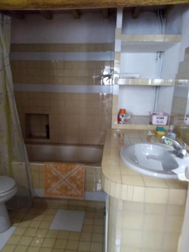 une salle de bain avec un lavabo, une baignoire et des toilettes dans l'établissement La BERGERIE, à Bargemon