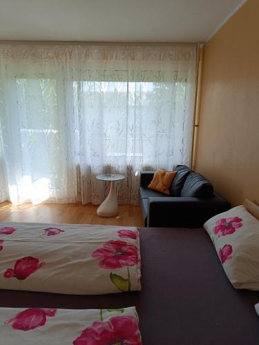 a living room with two beds and a couch at Offenburg Apartment in Offenburg