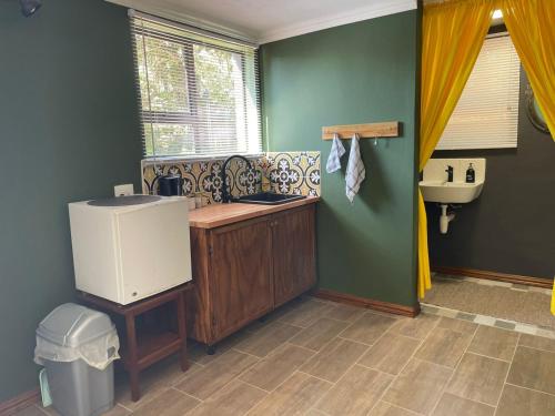 a bathroom with a sink and a toilet in a room at Bee Cozy in Waterfall