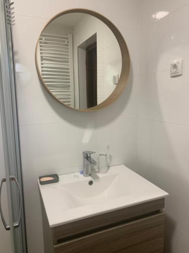 La salle de bains est pourvue d'un lavabo et d'un miroir. dans l'établissement Vila Lucic Zlatibor, à Zlatibor