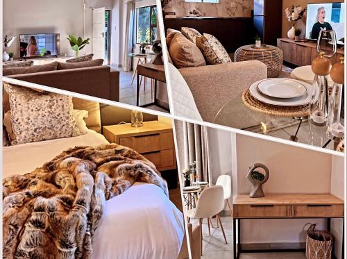 a collage of pictures of a living room and a bedroom at La Creme Ilanga Waterkloof in Pretoria