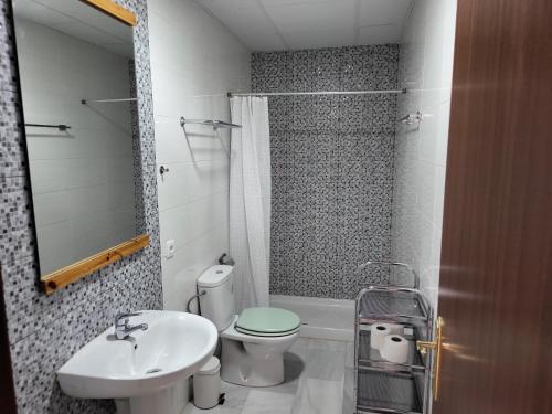 a bathroom with a sink and a toilet and a shower at RentalSevilla disfruta en la calle Sol in Seville