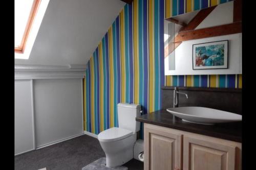a bathroom with a toilet and a sink at Les Coquelicots classé 3 étoiles in Paimpol