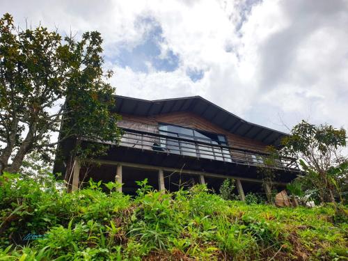 a house on top of a hill with trees at Tuyên Chiến Home - Nhà Gỗ in Ấp An Kroët