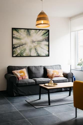 a living room with a couch and a coffee table at Le Gîtel in Spa