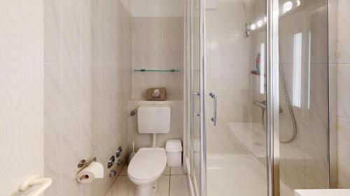 ペルツァーハケンにあるNeuKlosterhof App. 14の白いバスルーム(トイレ、シャワー付)