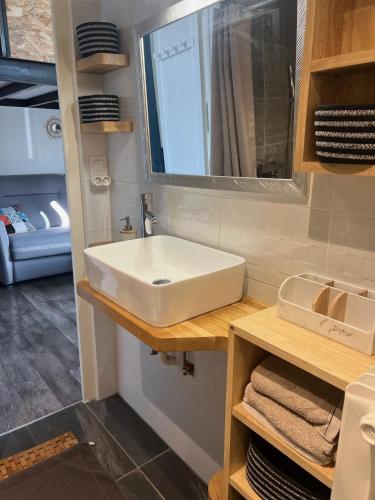 a bathroom with a white sink and a mirror at Le Terminus in Aix-les-Bains