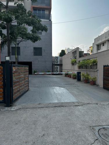 an empty parking lot in front of a building at River Front Property in Ahmedabad