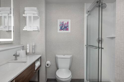 a bathroom with a toilet and a glass shower at Hampton Inn Birmingham I-65/Lakeshore Drive in Birmingham