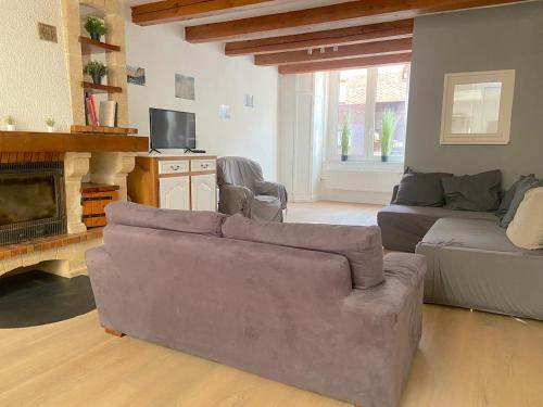 un salon avec un canapé et une cheminée dans l'établissement Maison cosy 5 chambres exterieur centre ville, à Croix