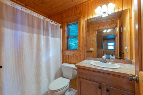 y baño con aseo, lavabo y ducha. en Summit Sunsets Pets & Year-Round Mountain Views!, en Marion