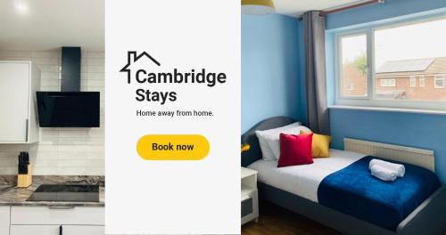 a small bedroom with a bed and a window at 3 Bedroom House Garden Free Parking 15 min to centre 5 min to motorway in Cambridge
