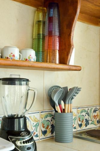 a kitchen counter with a blender and some utensils at LALORA Hotel & Villas in San Patricio Melaque