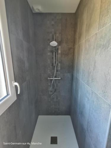 une salle de bain avec douche et toilettes dans l'établissement La Celthane, à Saint-Germain-sur-Ay