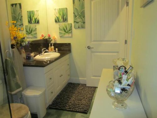 a bathroom with a sink and a toilet at Private small suite with private bathroom and parking on property in Vernon