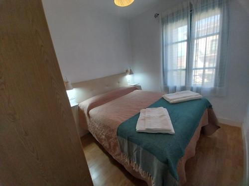 Apartamento San Juan في ريازا: غرفة نوم عليها سرير وفوط